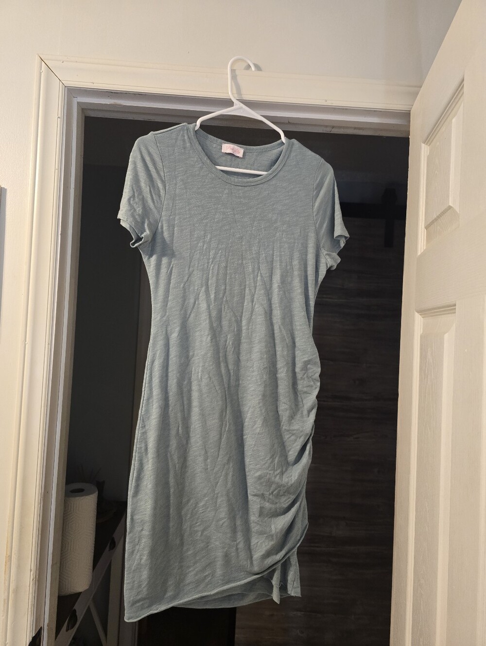 Casual Short-Sleeve Ruched Side Dress - Light Blue